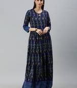 Navy Blue Rayon Foil Printed Anarkali Kurta 