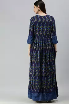 Navy Blue Rayon Foil Printed Anarkali Kurta 
