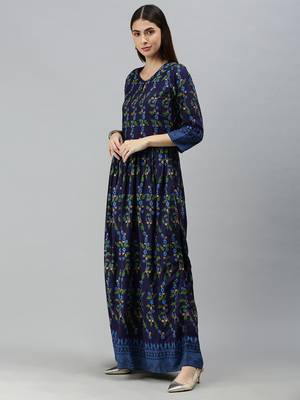 Navy Blue Rayon Foil Printed Anarkali Kurta  3