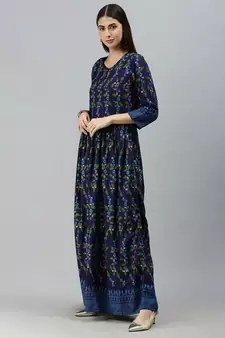 Navy Blue Rayon Foil Printed Anarkali Kurta 