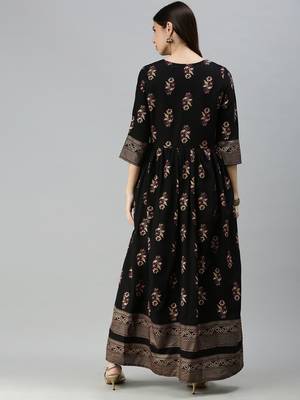 Black Rayon Foil Printed Anarkali Kurta  2