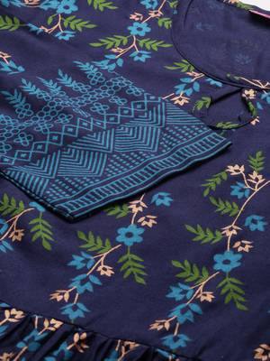 Navy Blue Rayon Foil Printed Anarkali Kurta  5