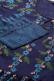 Navy Blue Rayon Foil Printed Anarkali Kurta 