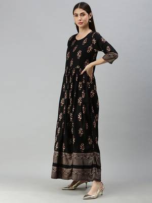 Black Rayon Foil Printed Anarkali Kurta  3