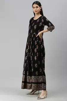 Black Rayon Foil Printed Anarkali Kurta 
