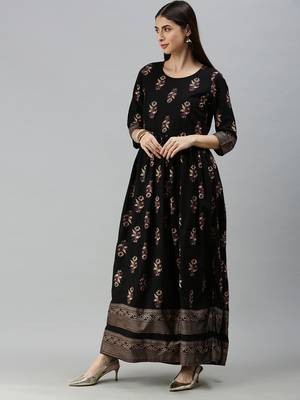 Black Rayon Foil Printed Anarkali Kurta  4