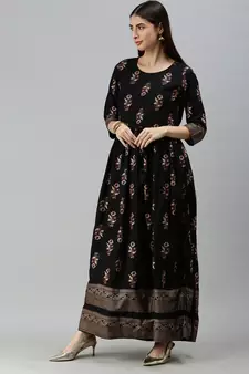 Black Rayon Foil Printed Anarkali Kurta 