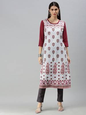 Light Grey Crepe Printed Straight Kurta  1
