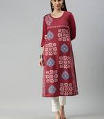 Maroon Crepe Printed Straight Kurta 