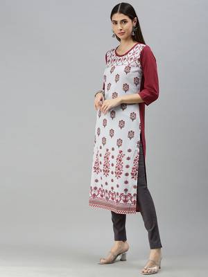 Light Grey Crepe Printed Straight Kurta  3