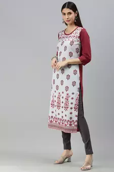 Light Grey Crepe Printed Straight Kurta 