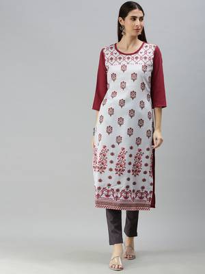 Light Grey Crepe Printed Straight Kurta  4
