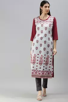 Light Grey Crepe Printed Straight Kurta 