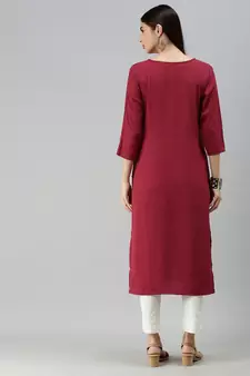 Maroon Crepe Printed Straight Kurta 