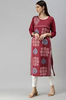 Maroon Crepe Printed Straight Kurta 