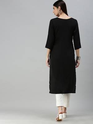 Black Crepe Printed Straight Kurta  2