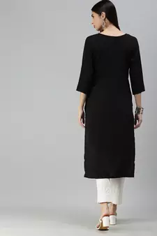 Black Crepe Printed Straight Kurta 