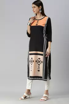 Black Crepe Printed Straight Kurta 