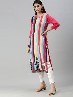 Multicolor Crepe Printed Straight Kurta  3