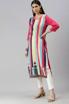 Multicolor Crepe Printed Straight Kurta 