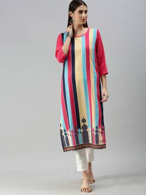 Multicolor Crepe Printed Straight Kurta  4