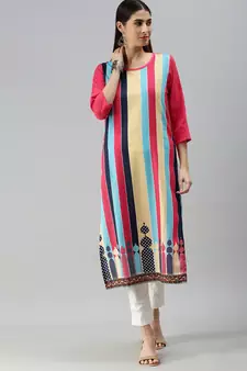 Multicolor Crepe Printed Straight Kurta 