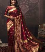 Red woven silk saree with blouse