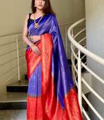 Blue Kanjivaram Soft Pure Silk Saree With Blouse Piece