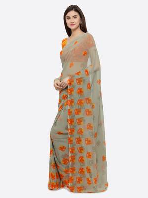 multicolor printed georgette saree with blouse 4