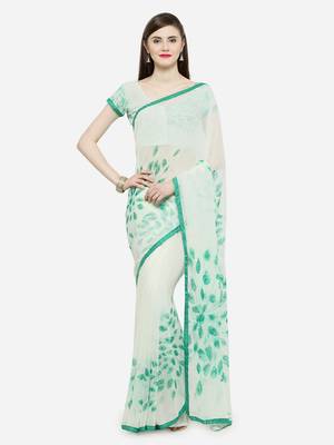 white printed georgette saree with blouse 1