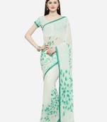 white printed georgette saree with blouse