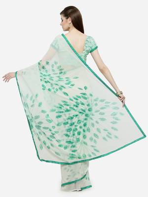 white printed georgette saree with blouse 2