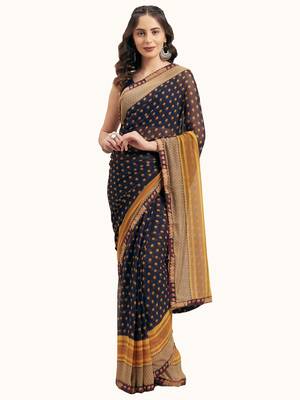 blue printed Georgette saree with blouse 8