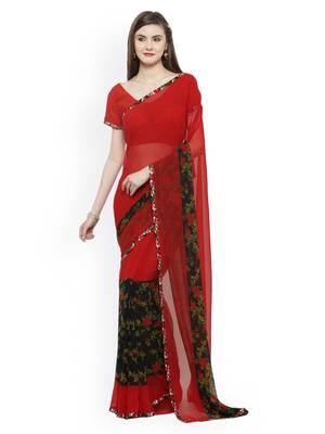 black printed georgette saree with blouse 1