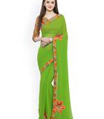 Green embroidered georgette saree with blouse
