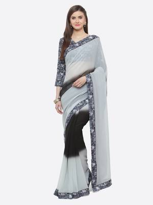black plain georgette saree with blouse 1