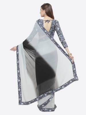 black plain georgette saree with blouse 4