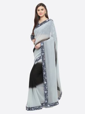 black plain georgette saree with blouse 5