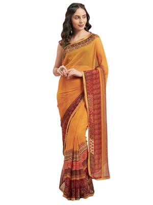 Women's Mustard Georgette Printed Saree 1
