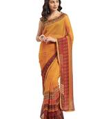 Women's Mustard Georgette Printed Saree
