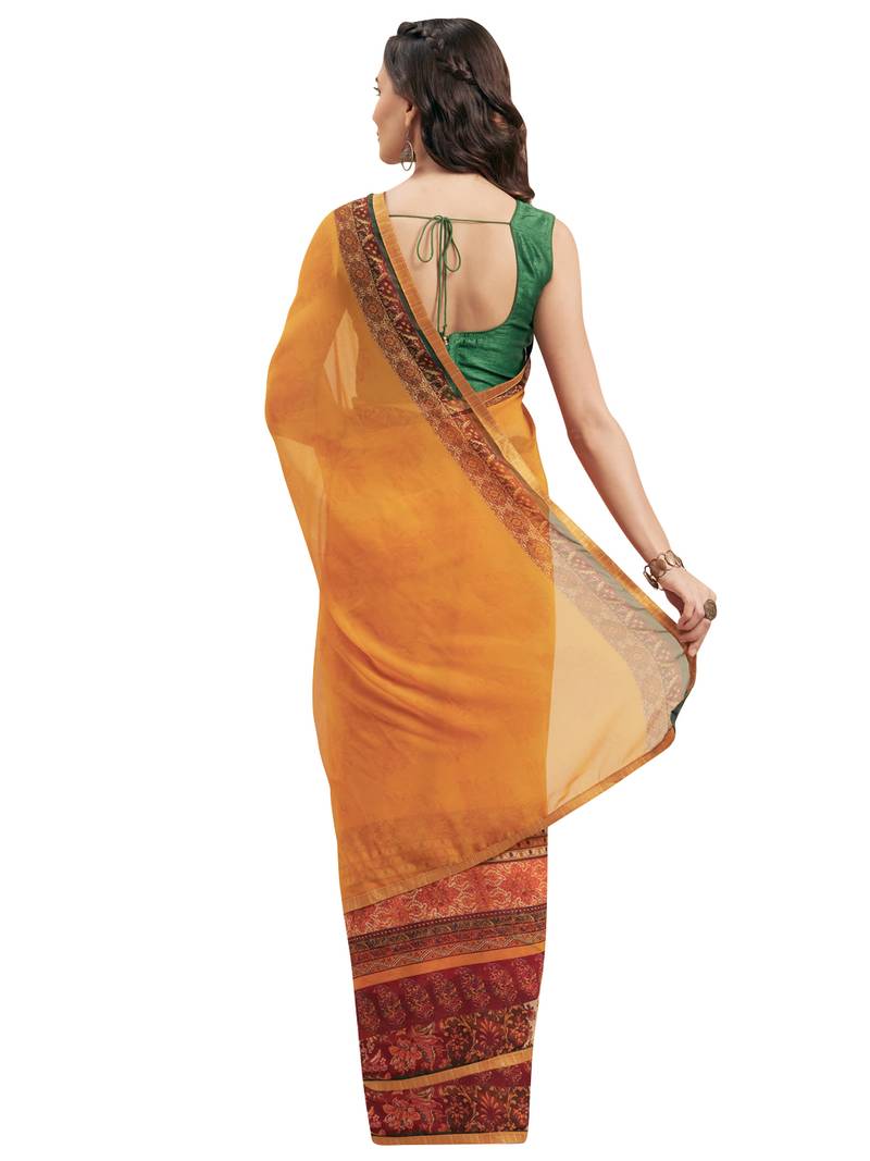 Women's Mustard Georgette Printed Saree