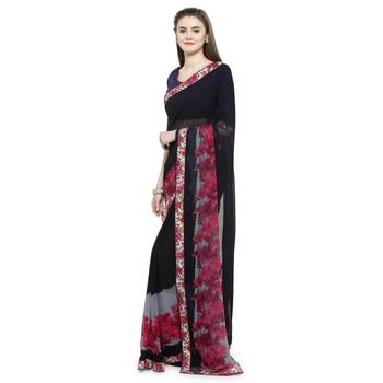 Blue printed georgette saree with blouse 6
