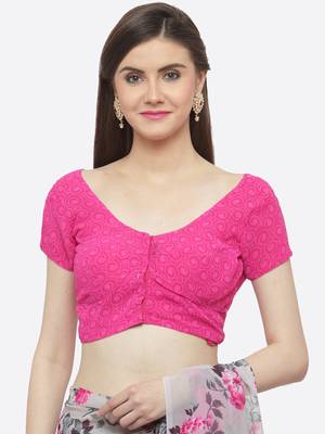 Pink printed georgette saree with blouse 4
