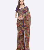 blue printed georgette saree with blouse