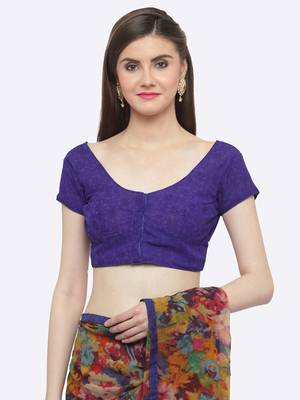 blue printed georgette saree with blouse 5