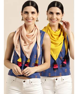 Yellow & Beige Rayon Scarf 1