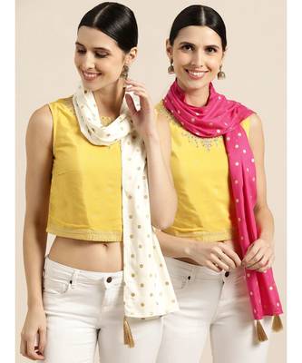 Fuchsia & Off White Foil Rayon Scarf 1