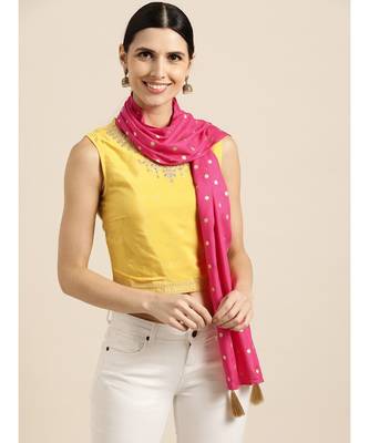 Fuchsia & Off White Foil Rayon Scarf 2