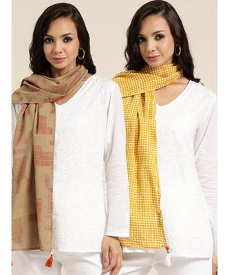 Brown Geo Print & Mustard Geo Print Scarf 1