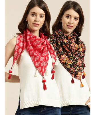 Red Floral Scarf & Black Floral Scarf 1
